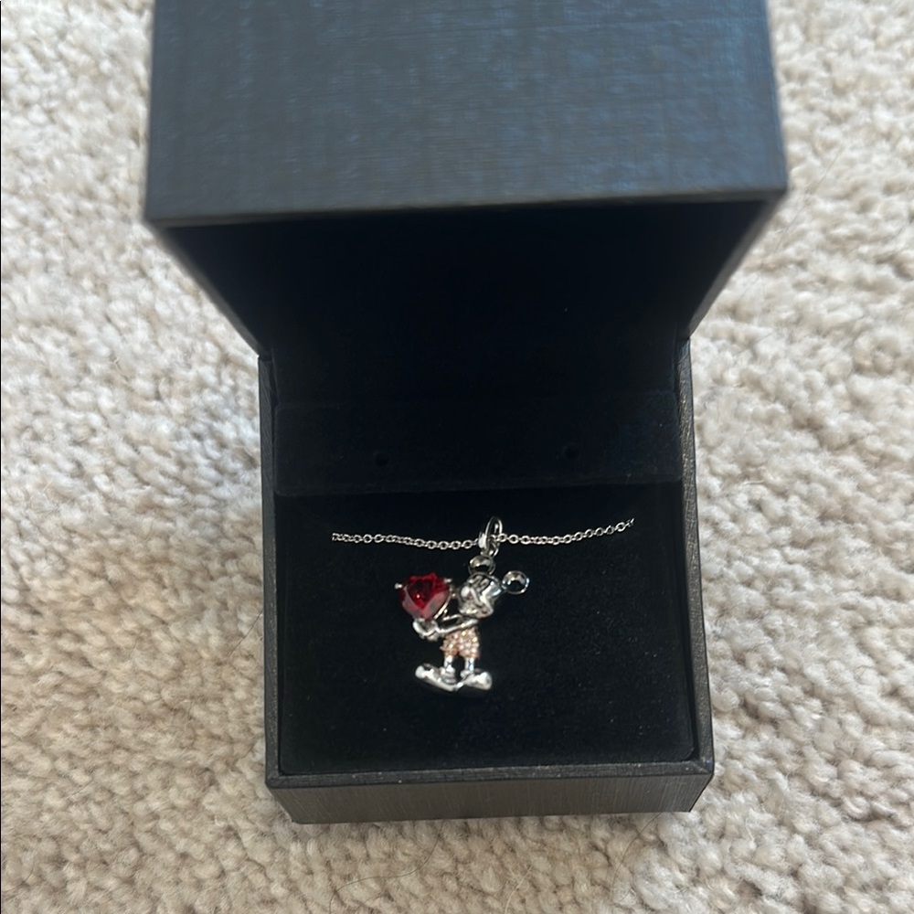 Kay Jewelers Silver & Rose Gold Mickey Mouse Pendant Necklace with Garnet Heart